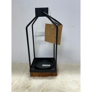 Sign of the Times Black Metal Lantern Wood Base Flameless‎ Candle Holder 303572